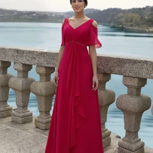 Vestido largo manga corta abierta plisado SUSANA RIVIERI