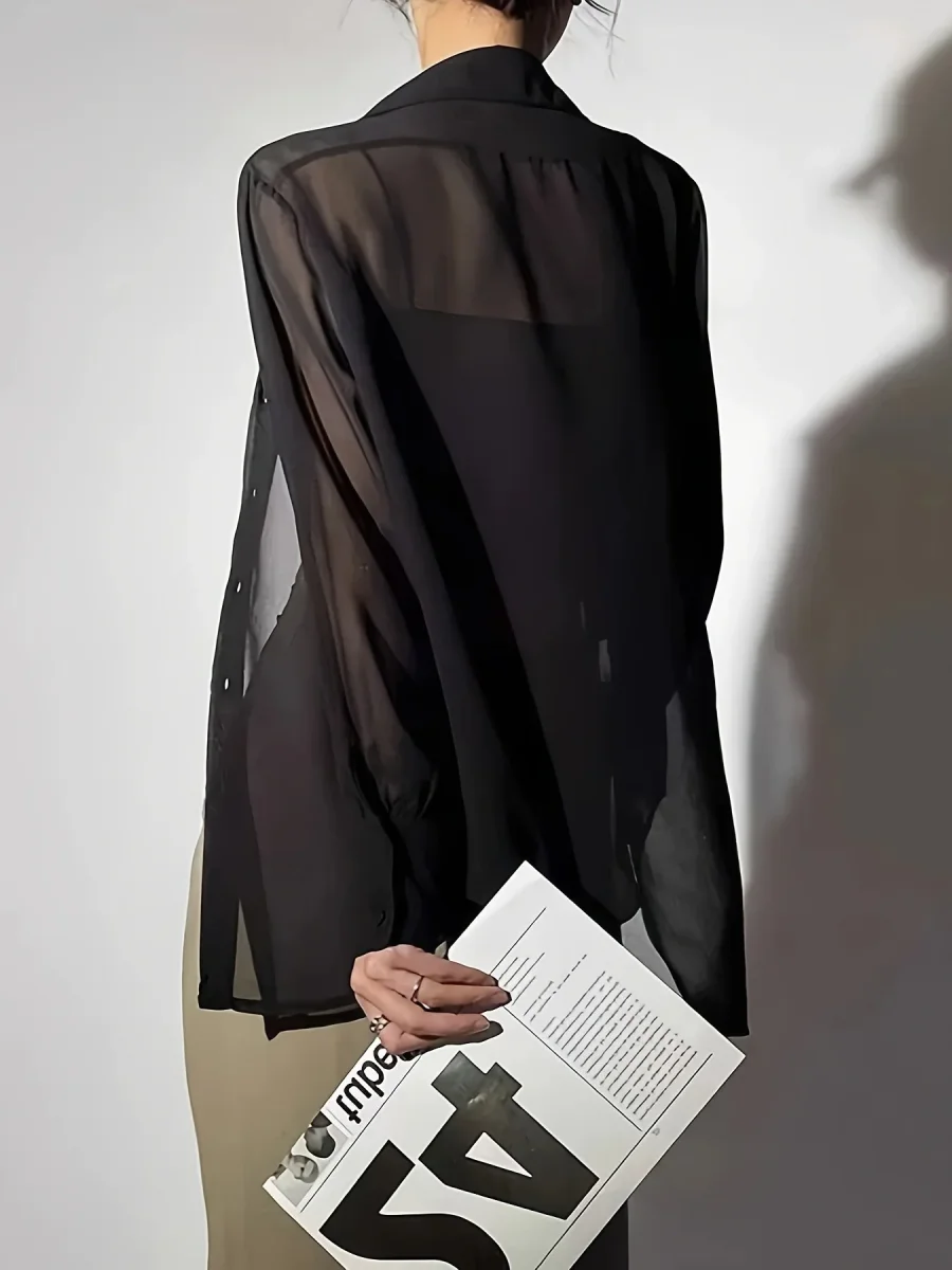 Chemise ample femme style décontracté boutonnée, idéale superposition élégante - Imagen 5