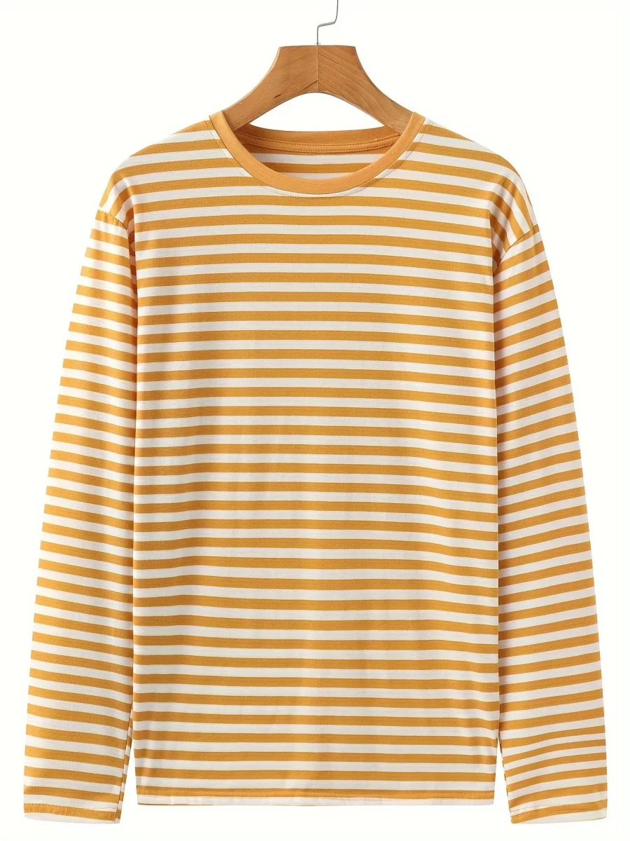 T-shirt à manches longues rayé col rond bleu et blanc pour homme - Imagen 3