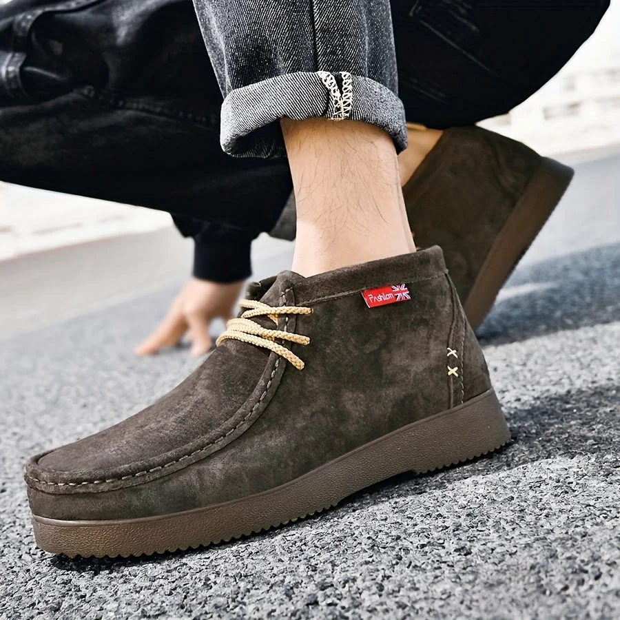 Chaussures montantes homme aspect daim lacets beiges semelle crantée - Imagen 8