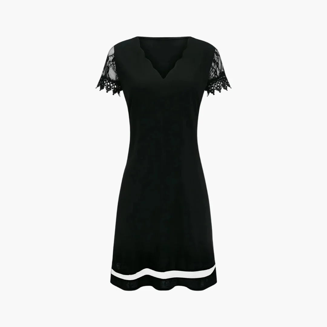 Robe Femme Élégante Manches Dentelle Col Ondulé pour Soirée et Événement - Imagen 4