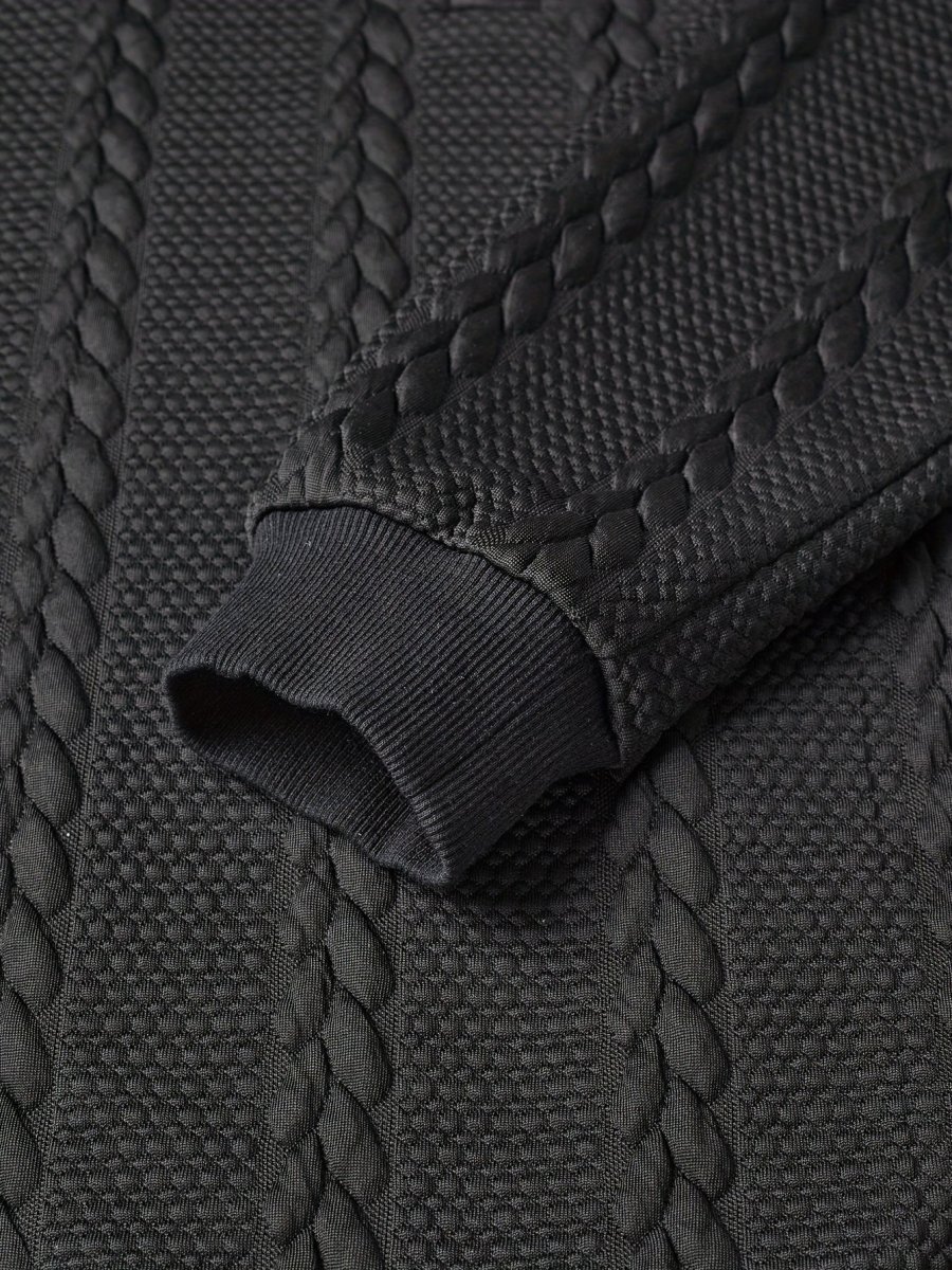 Polo homme tricoté à manches longues noir, col texturé, motif torsadé - Imagen 7
