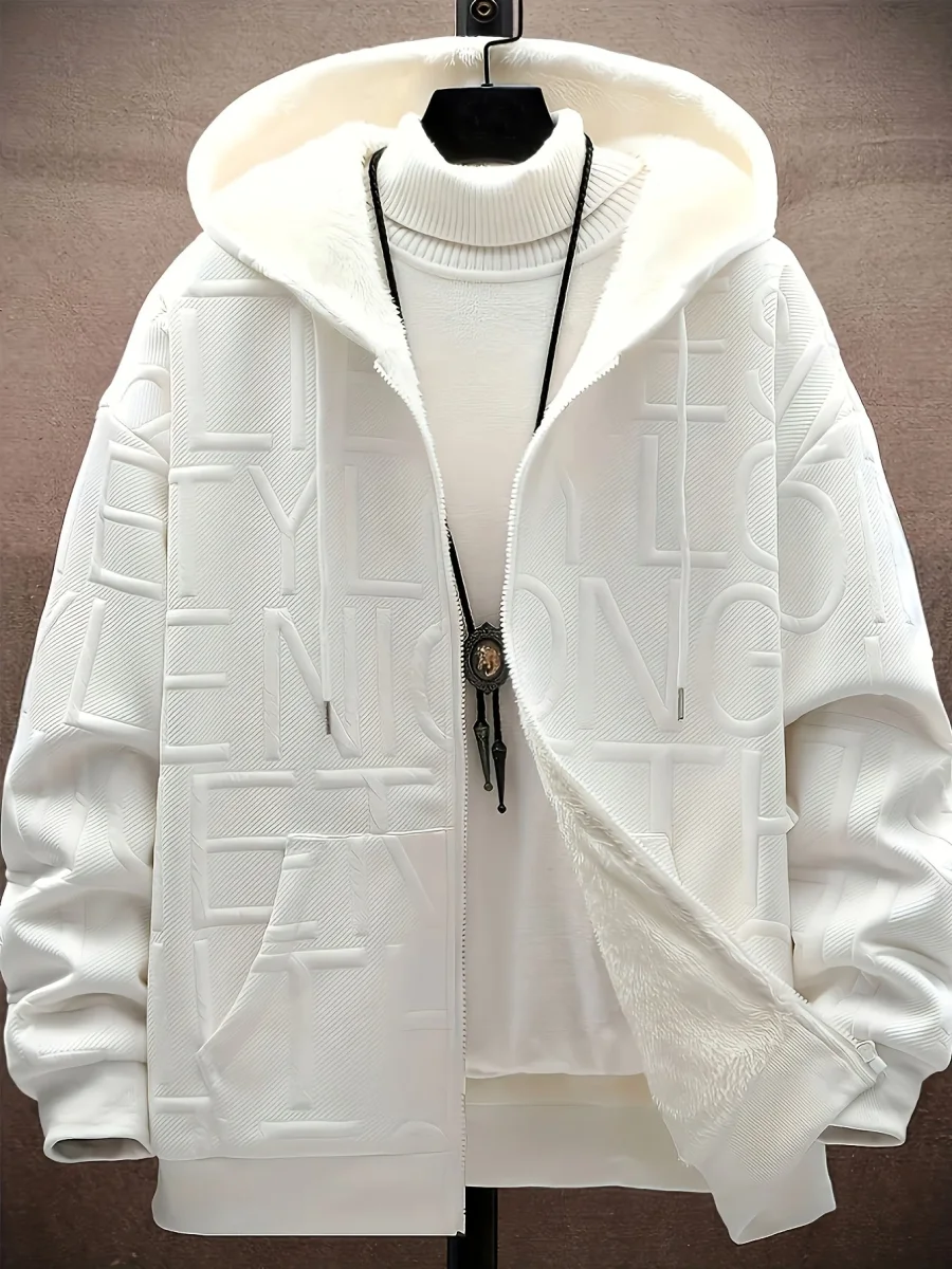 Veste à capuche doublée polaire Homme Noir motif texturé zippée - Imagen 3