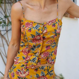 TOP SEDA ESTAMPADO MOSTAZA