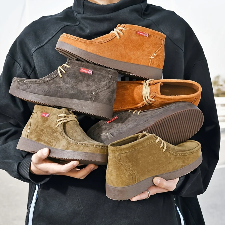 Chaussures montantes homme aspect daim lacets beiges semelle crantée - Imagen 2