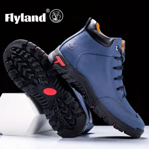 Bottes montantes pour homme, style randonnée, semelle crantée antidérapante, bleues