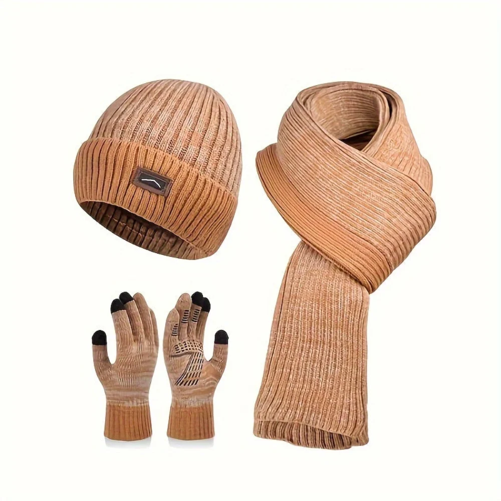 Ensemble hiver bonnet écharpe gants gris chiné tricot doublé polaire pour homme - Imagen 8