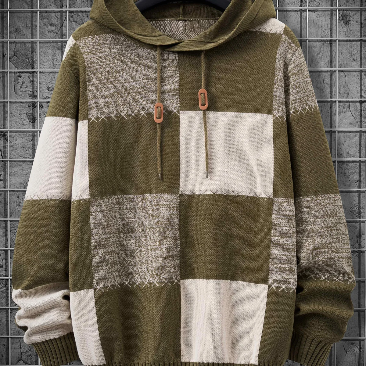 Sweat à Capuche Homme Motif Carreaux Bicolore Maille Décontracté - Imagen 9