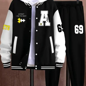Ensemble Survetêment Homme Style Baseball Veste Universitaire et Pantalon Jogging