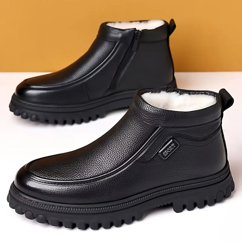 Bottes courtes homme noir doublées fourrure synthétique à semelle crantée et fermeture éclair latérale - Imagen 6
