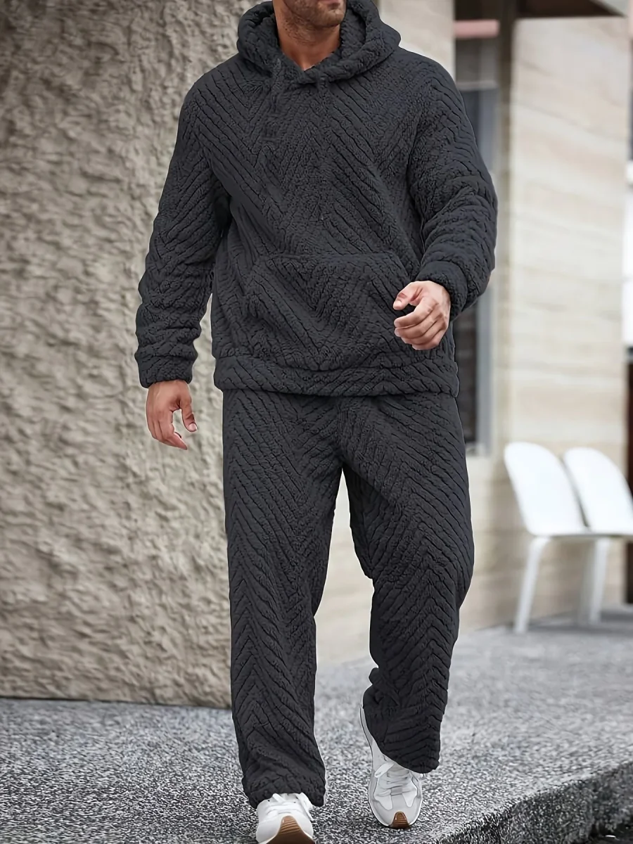 Ensemble Homme Doux Motif Chevrons Capuche Kaki Clair - Imagen 3