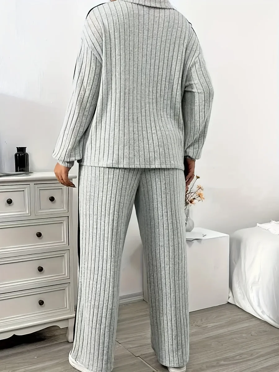 Ensemble côtelé Femme col zippé rayures latérales contrastantes - Imagen 6