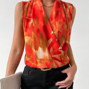 Blouse sans manches femme style chic col drapé pour look élégant et moderne