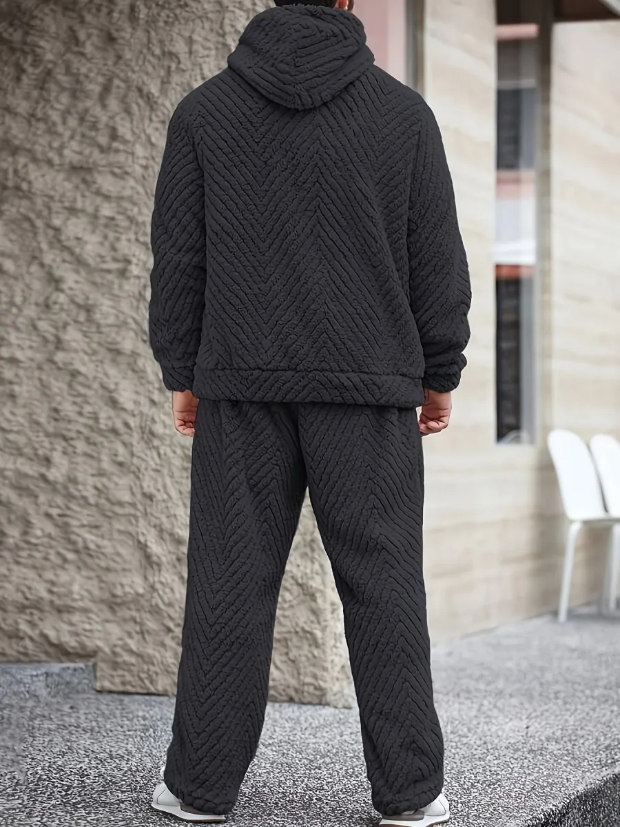 Ensemble Homme Doux Motif Chevrons Capuche Kaki Clair - Imagen 8