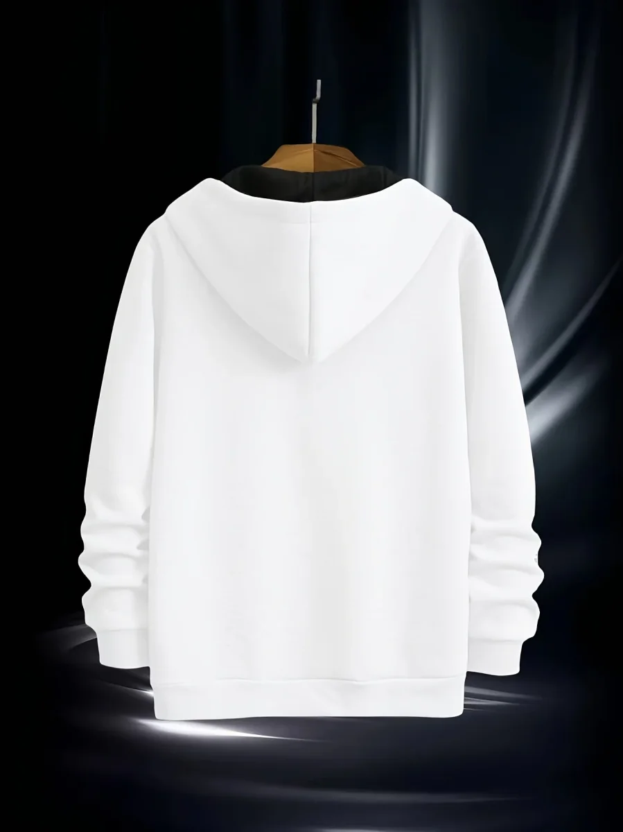Sweat à Capuche Homme Zippé Asymétrique Couleur Unie avec Poche Kangourou - Imagen 9