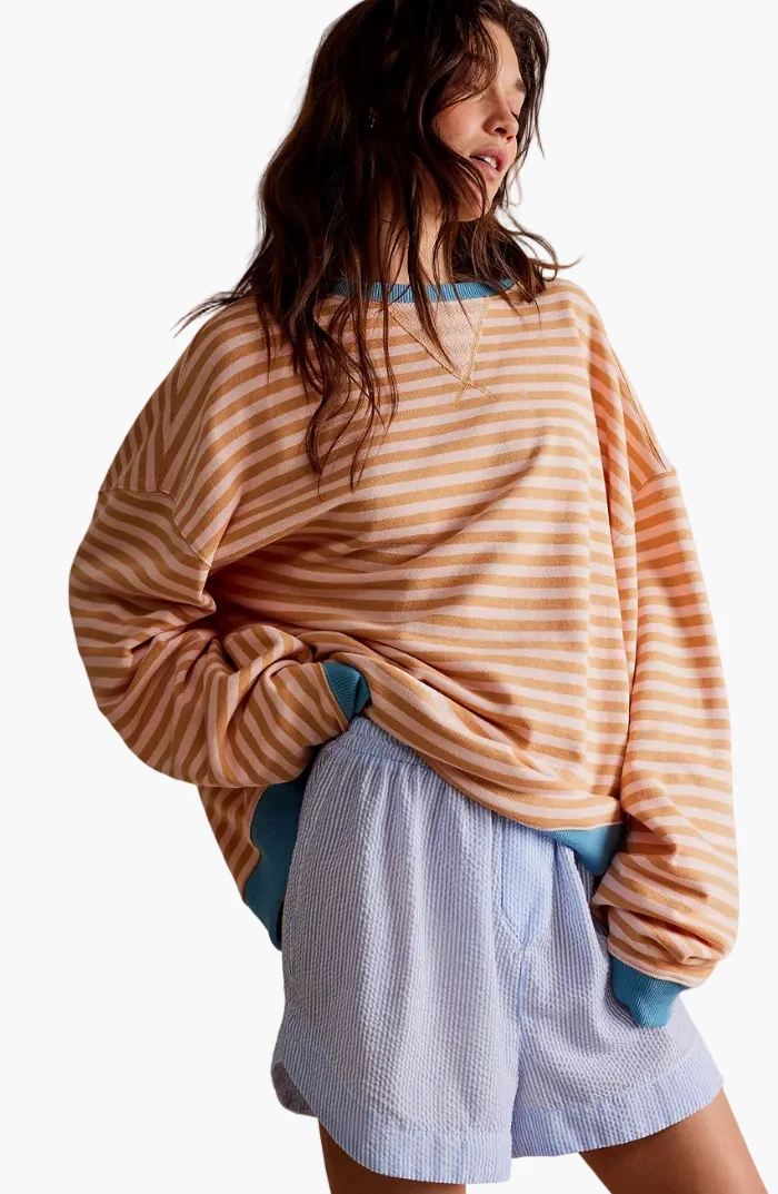 Sweat-shirt ample à rayures style décontracté pour femme - Mode urbaine tendance - Imagen 6