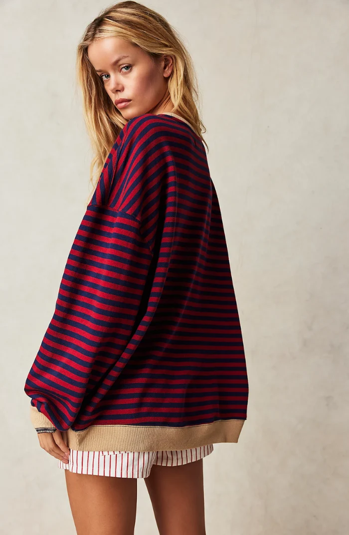 Sweat-shirt ample à rayures style décontracté pour femme - Mode urbaine tendance - Imagen 9