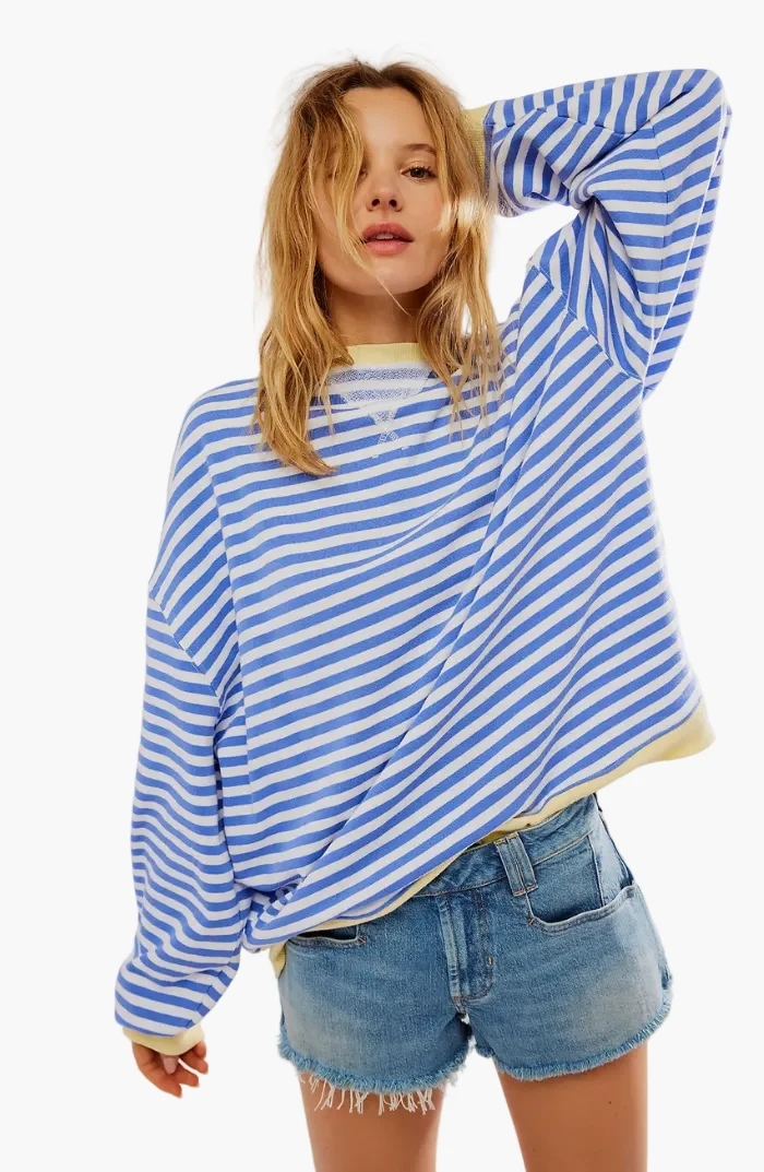 Sweat-shirt ample à rayures style décontracté pour femme - Mode urbaine tendance - Imagen 4