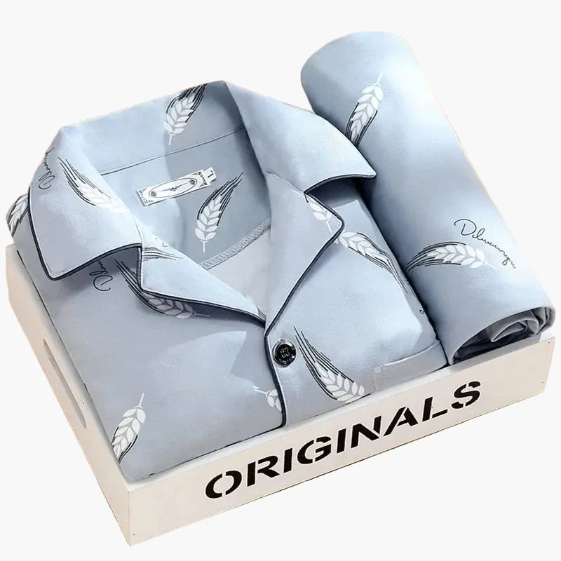 Pyjama Homme Élégant Motif Plumes – Ensemble Confort Nuit et Détente - Imagen 2