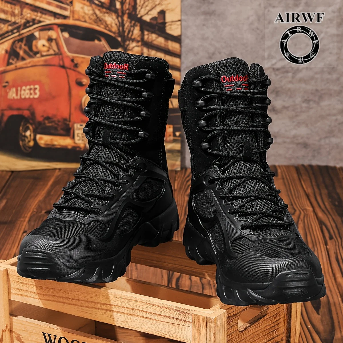 Bottes tactiques homme à lacets, couleur kaki ou noire, robustes, pour extérieur - Imagen 4