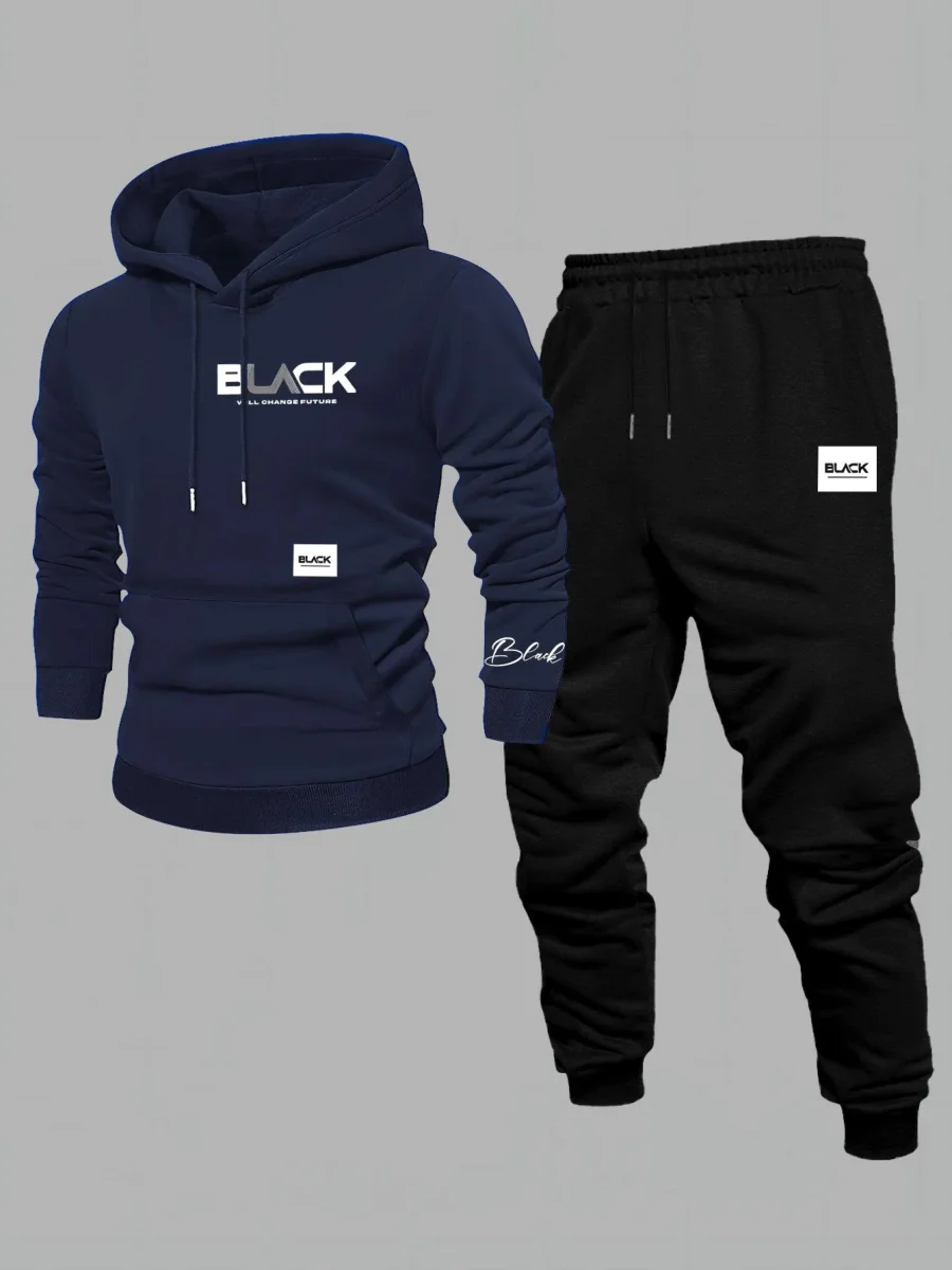 Ensemble Survêtement Homme Capuche et Pantalon Jogging Uni avec Cordon - Imagen 3