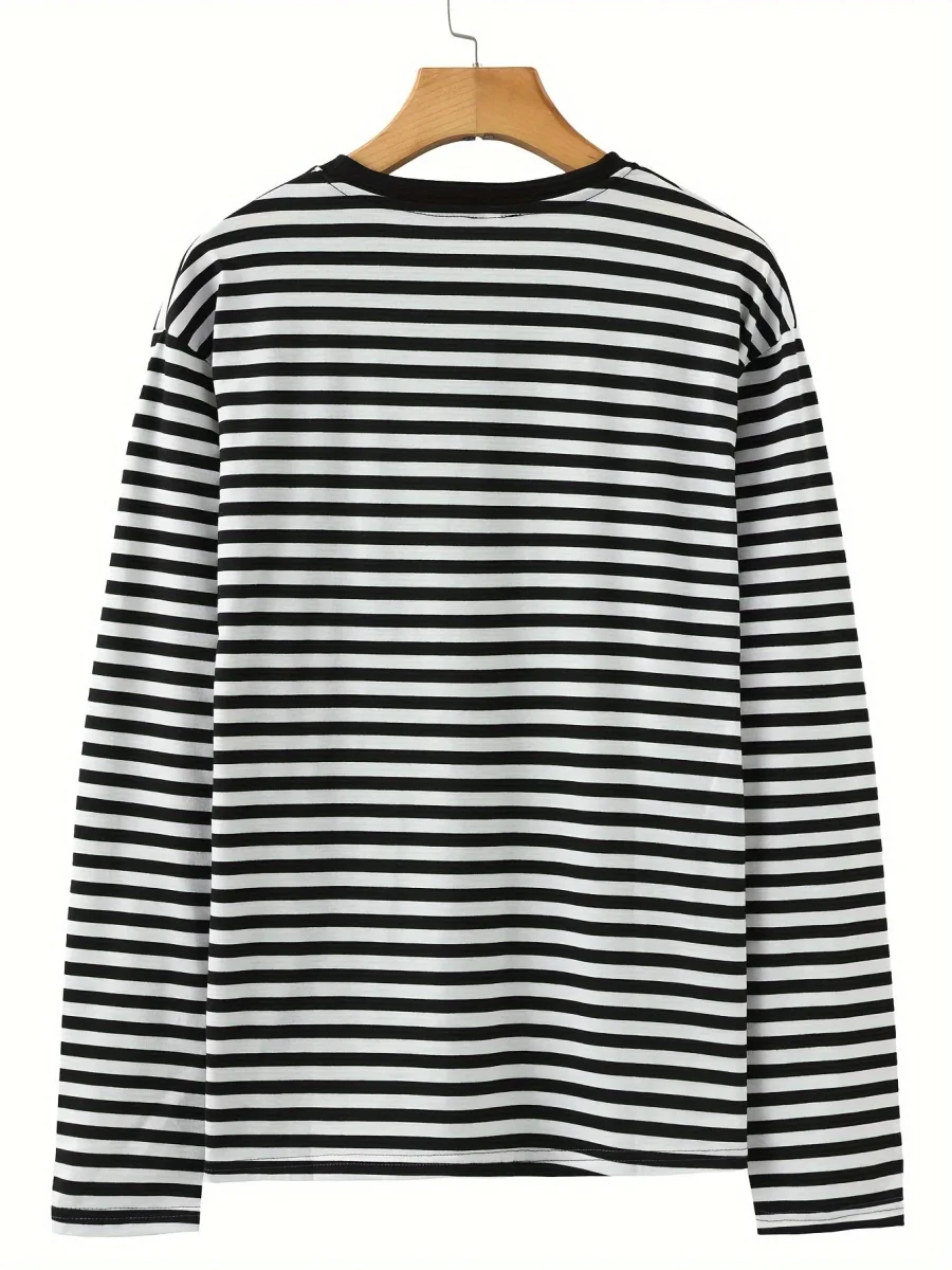 T-shirt à manches longues rayé col rond bleu et blanc pour homme - Imagen 7