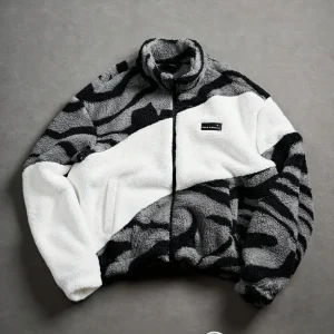 Veste Polaire Zippée Motif Zèbre Bicolore Col Montant