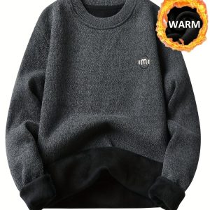 Sweat-shirt polaire homme à col rond, doublure chaude et côtelée, pull uni décontracté
