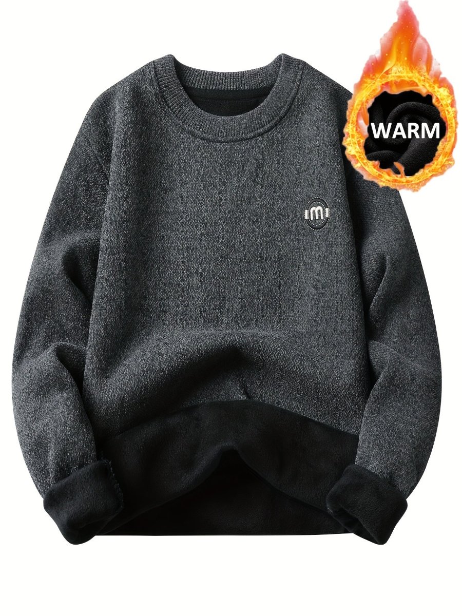Sweat-shirt polaire homme à col rond, doublure chaude et côtelée, pull uni décontracté