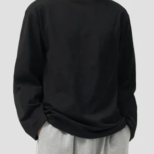 T-shirt Homme Manches Longues Uni Col Rond Ample Noir ou Blanc