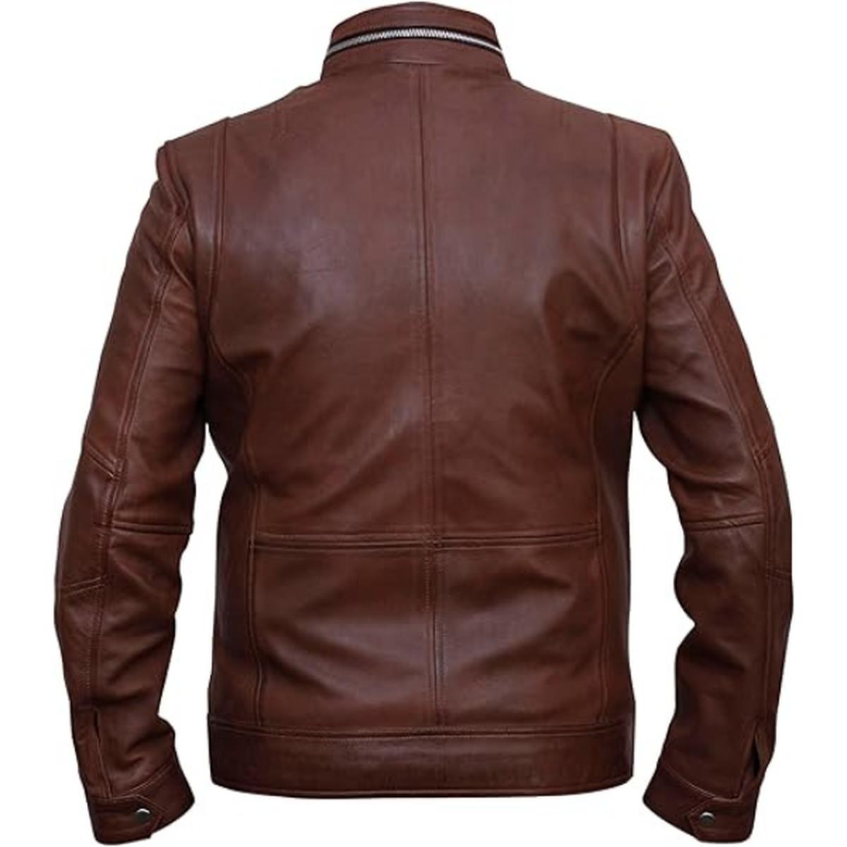 Chaqueta de hombre estilo café racer de piel de oveja marrón - Imagen 4