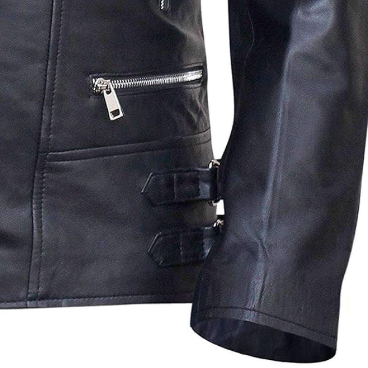 Chaqueta de piel auténtica Brando para hombre con doble cremallera. - Imagen 4