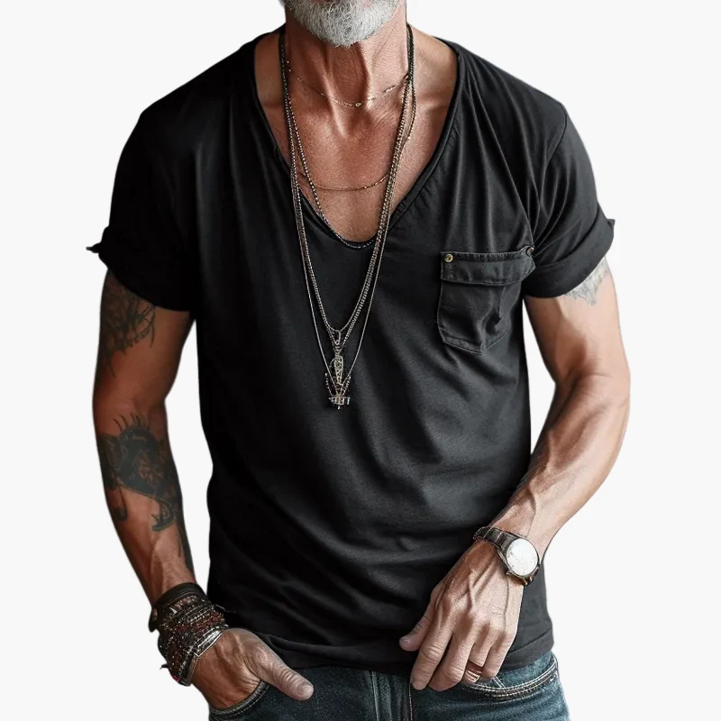 T-shirt décontracté homme col V style urbain avec poche poitrine - Idéal pour sorties et usage quotidien - Imagen 5