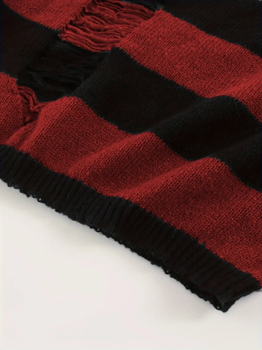 Haut court à capuche rayé noir et gris manches évasées - Imagen 8