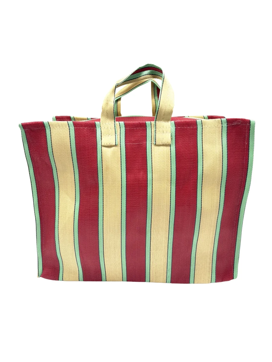 BOLSA NYLON RAYAS ROJA Y BEIGE - Imagen 2