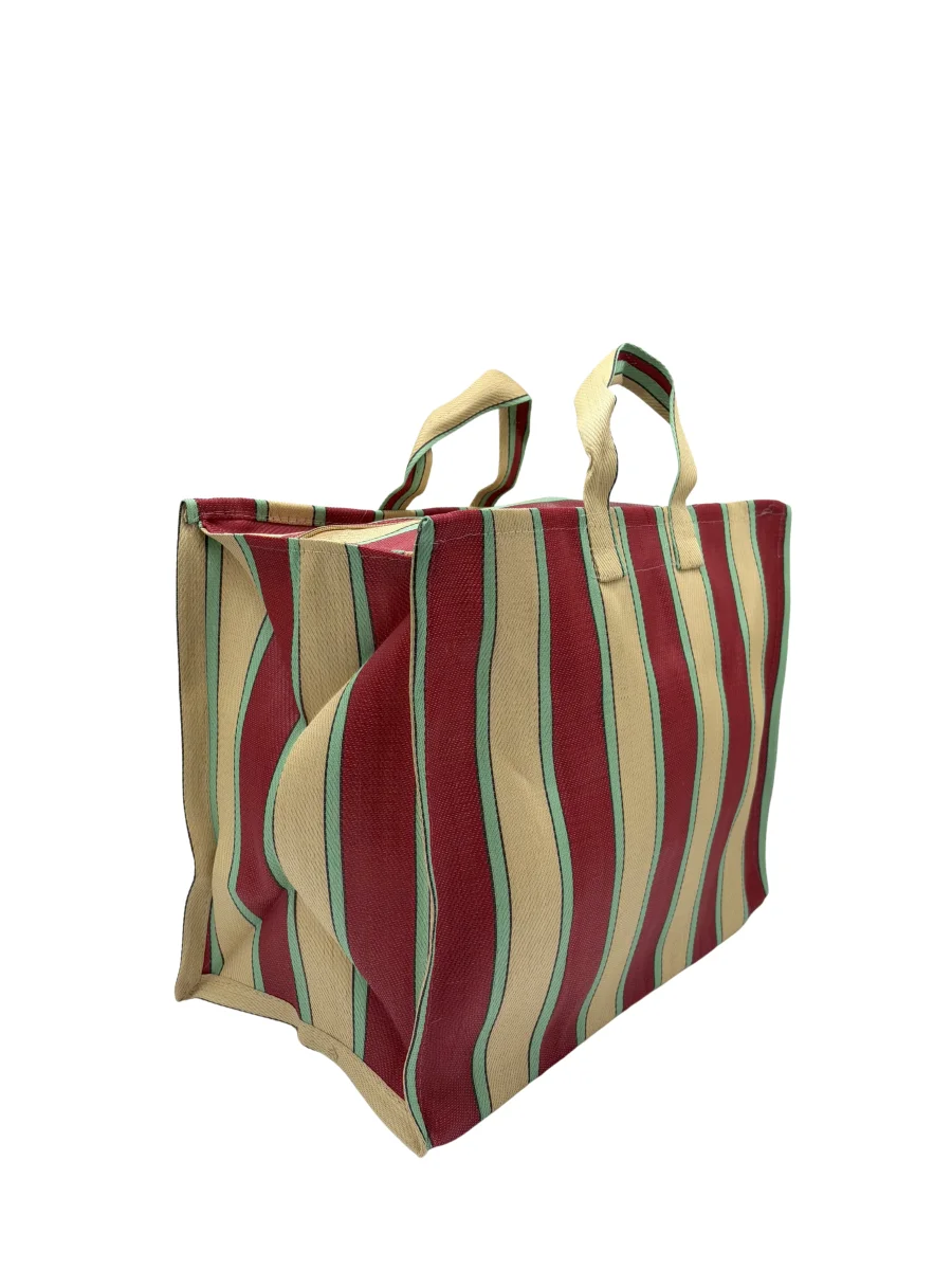BOLSA NYLON RAYAS ROJA Y BEIGE - Imagen 3