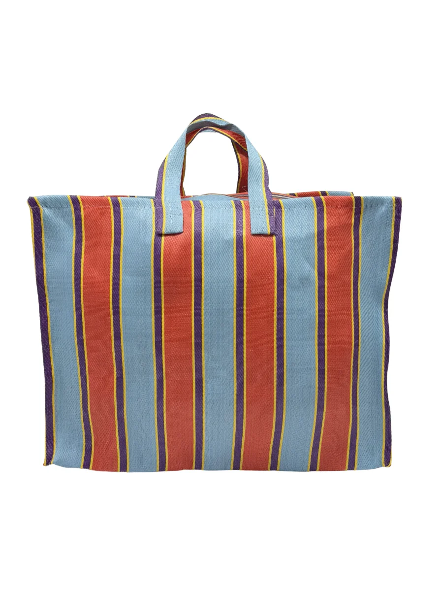 BOLSA NYLON RAYAS CELESTE Y NARANJA - Imagen 3