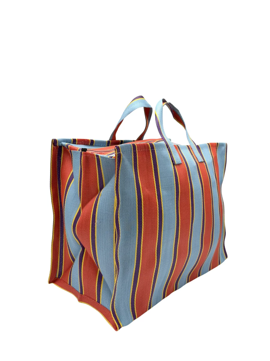 BOLSA NYLON RAYAS CELESTE Y NARANJA - Imagen 4