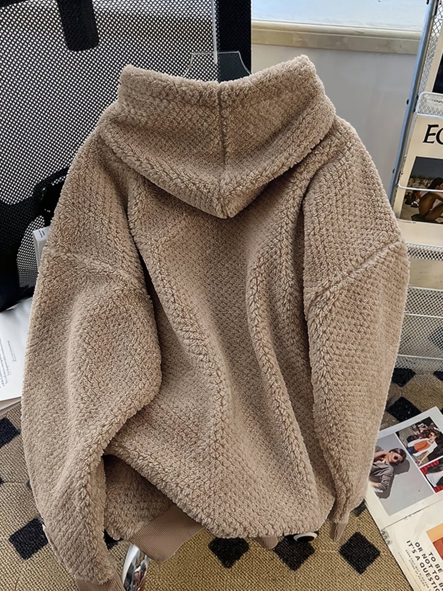 Sweat à Capuche Doux Effet Peluche Vert Militaire avec Cordon Contrastant - Imagen 8