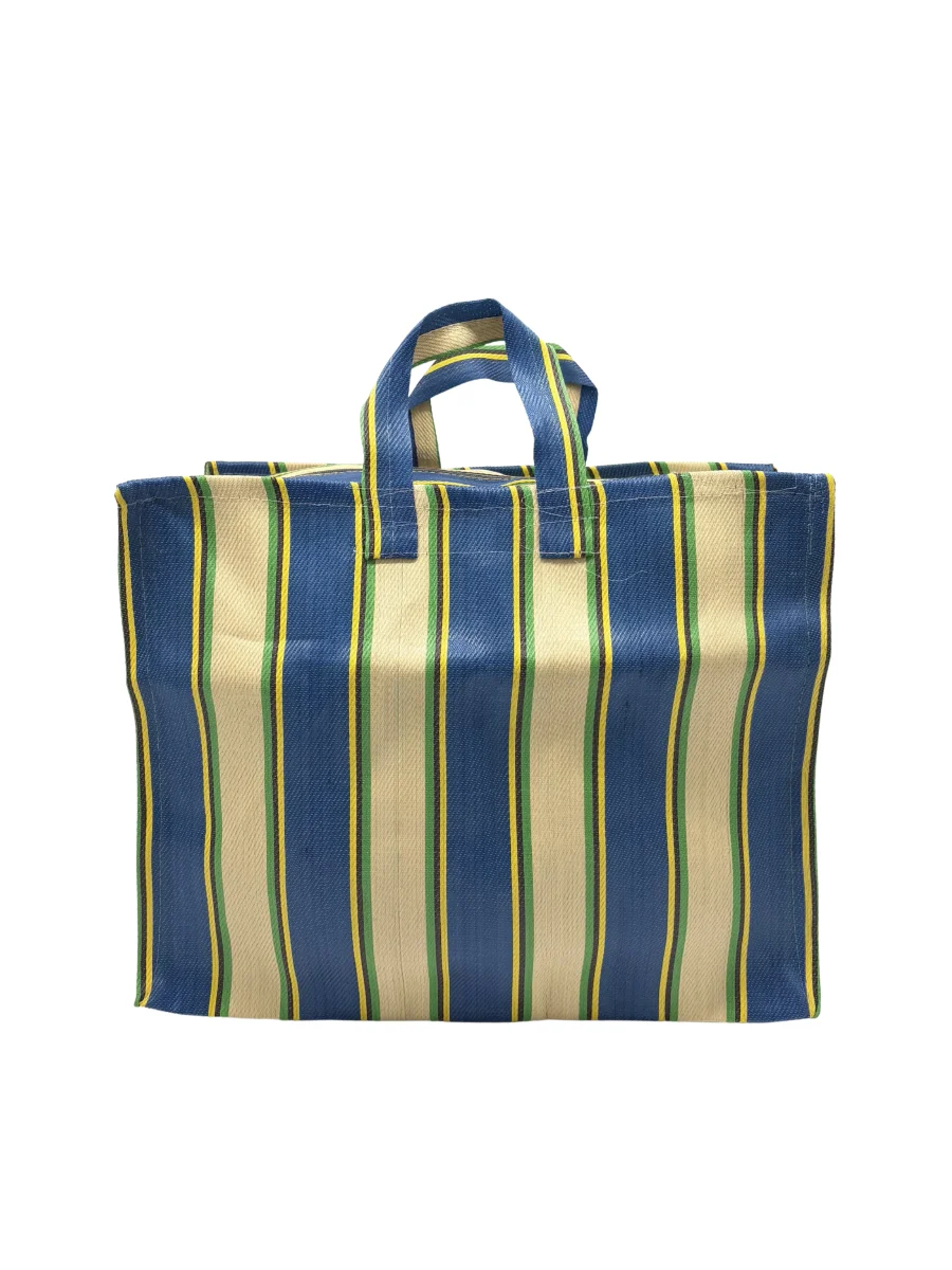 BOLSA NYLON RAYAS AZUL Y BEIGE