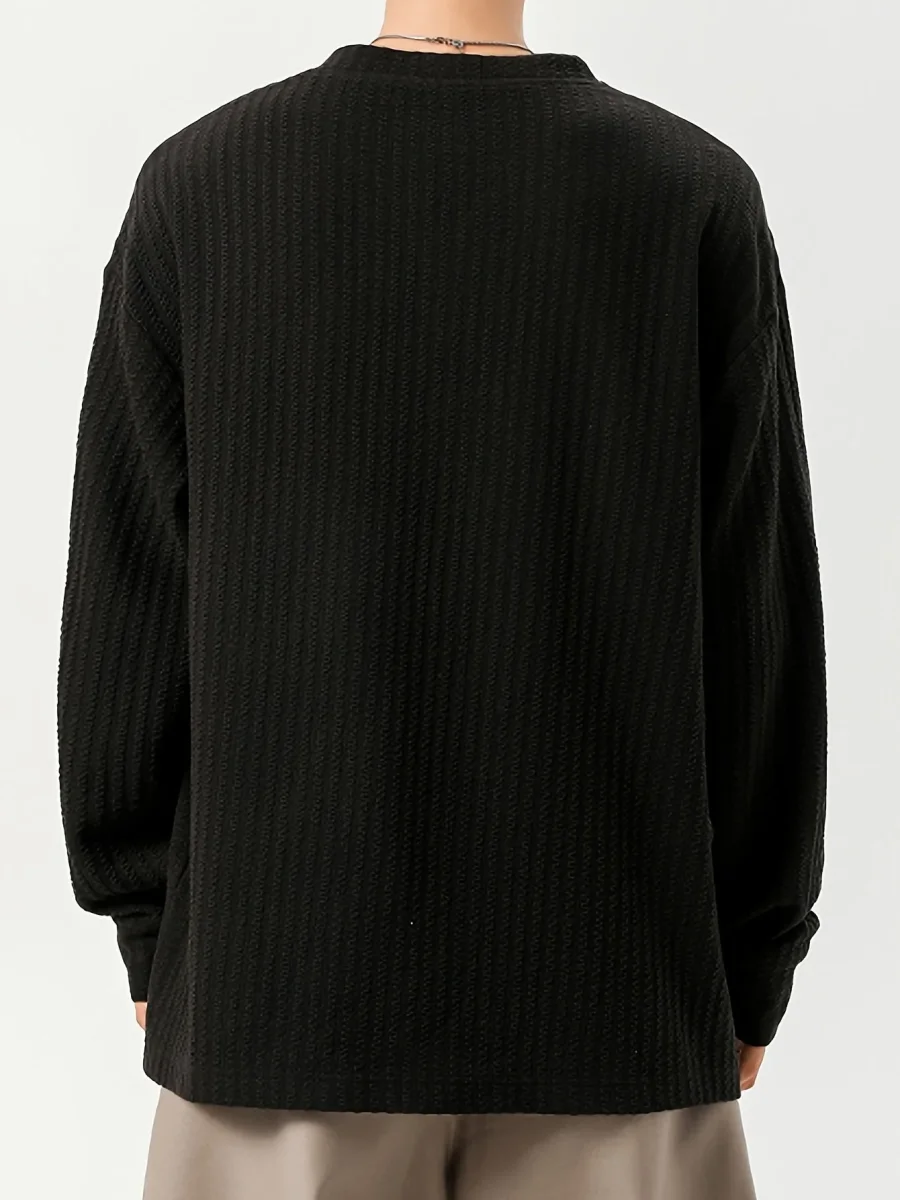 T-shirt Homme Manches Longues Texture Texturée Col V Doux Couleur Unie - Imagen 6