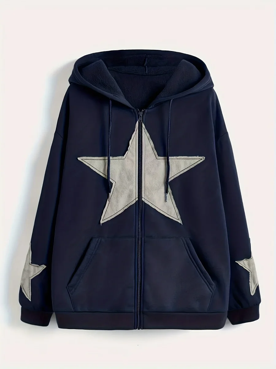 Sweat à capuche zippé marron avec motif étoile gris délavé - Imagen 7
