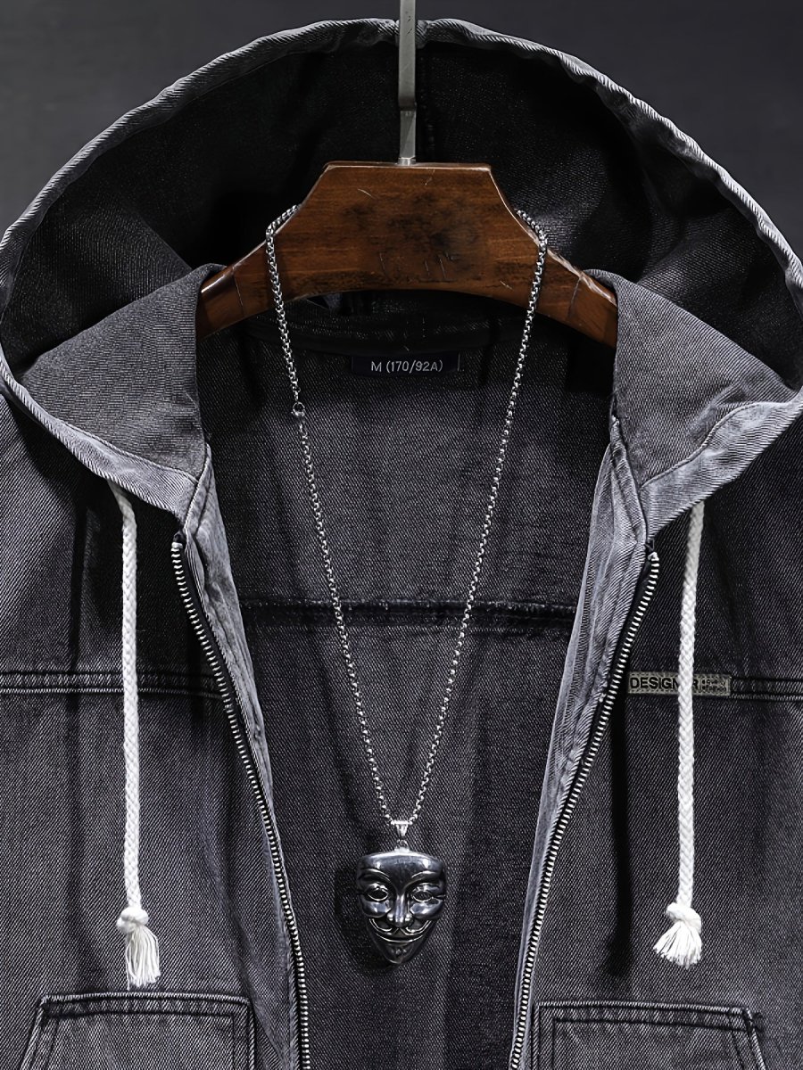 Veste sans manches à capuche pour homme en denim noir délavé - Imagen 6