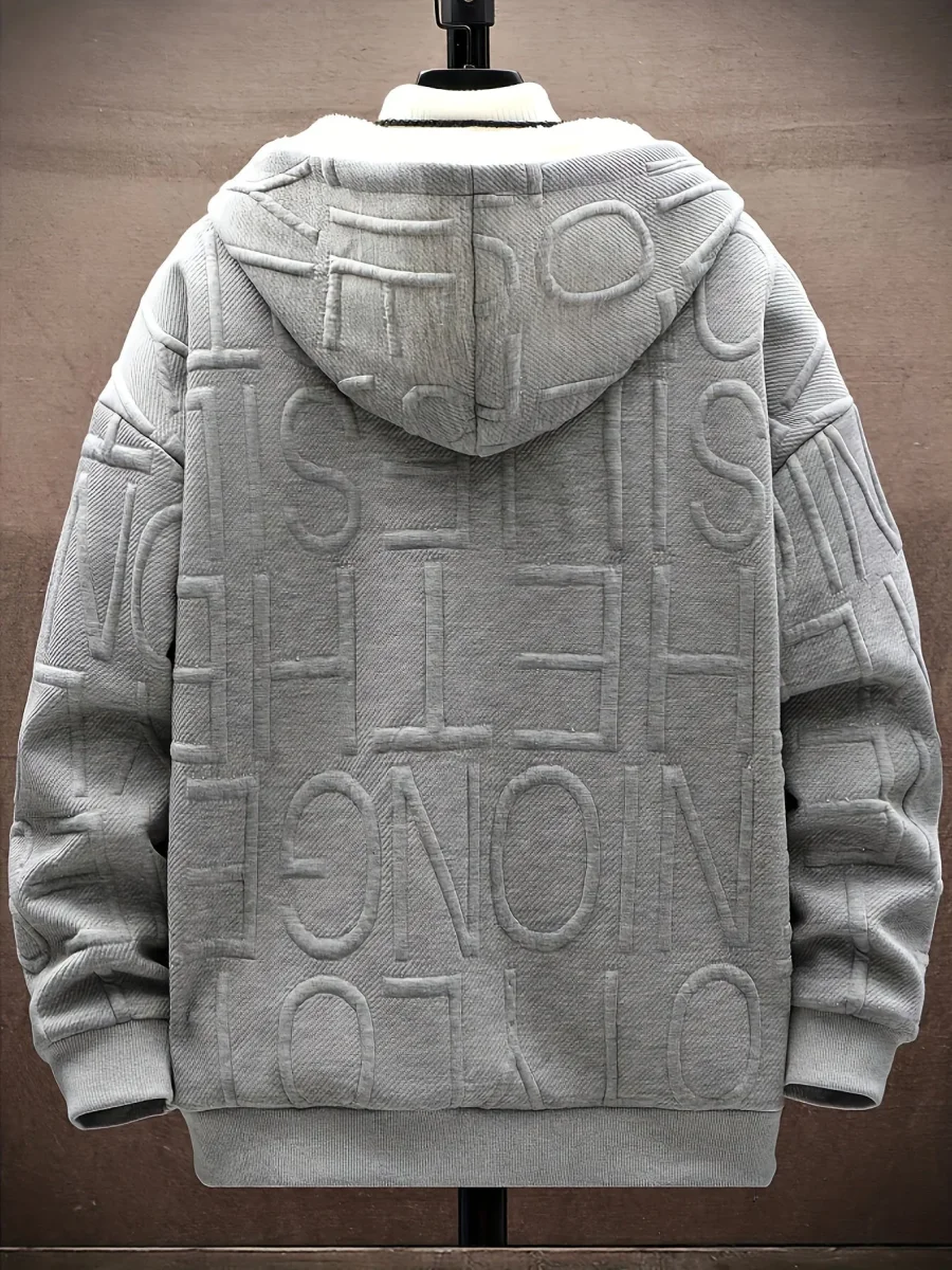 Veste à capuche doublée polaire Homme Noir motif texturé zippée - Imagen 7