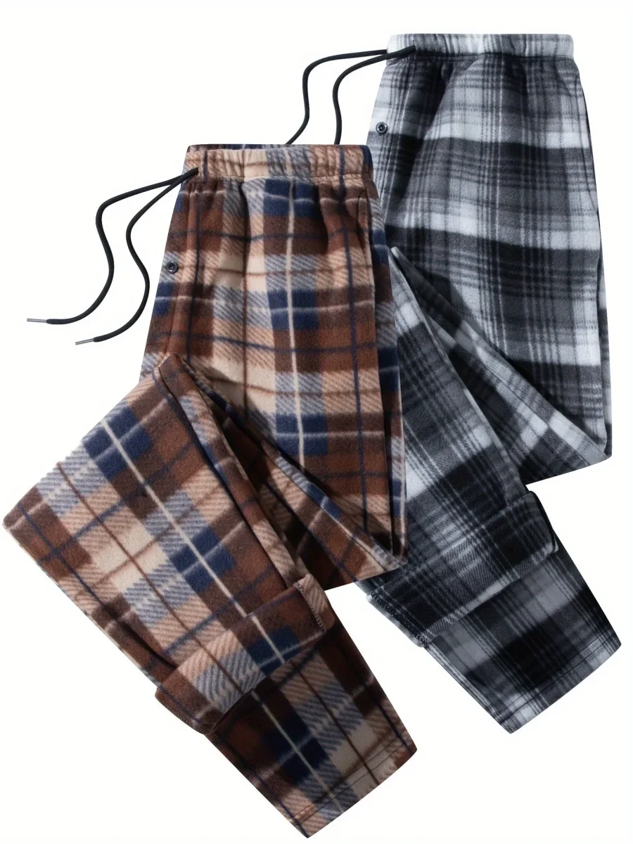 Pantalon de détente à carreaux doux pour homme avec cordon de serrage - Imagen 4
