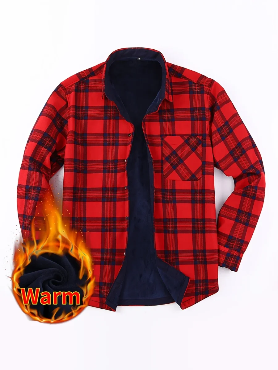 Men's Fleece-Lined Plaid Button-Up Shirt Jacket - Imagen 5