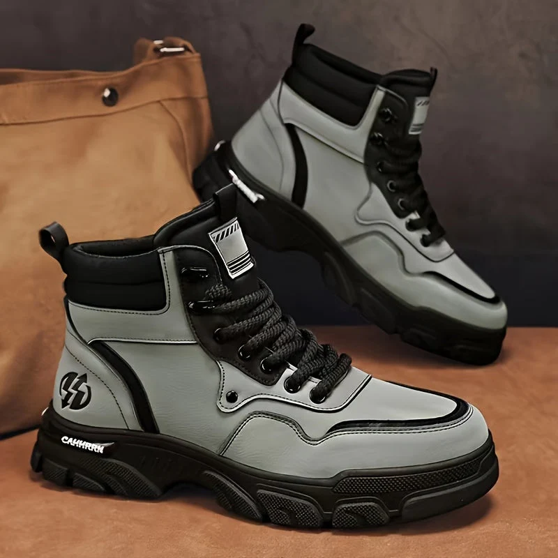 Bottes montantes pour homme, style décontracté, couleur unie - Imagen 2