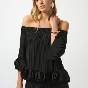 Top plisado de georgette con hombros descubiertos JOSEPH RIBKOFF