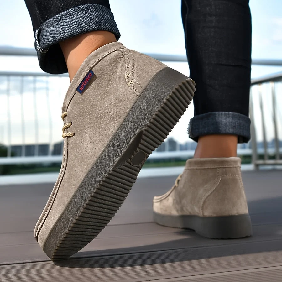 Chaussures montantes homme à lacets style mocassin, couleur unie, semelle épaisse - Imagen 3