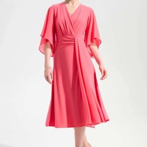 Vestido de punto sedoso de corte entallado y falda acampanada con fajín drapeado de gasa JOSEPH RIBKOFF